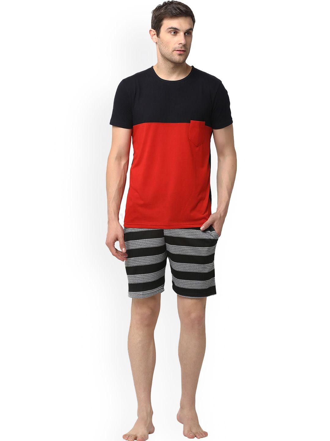 vimal jonney men colourblocked t-shirt with shorts night suit