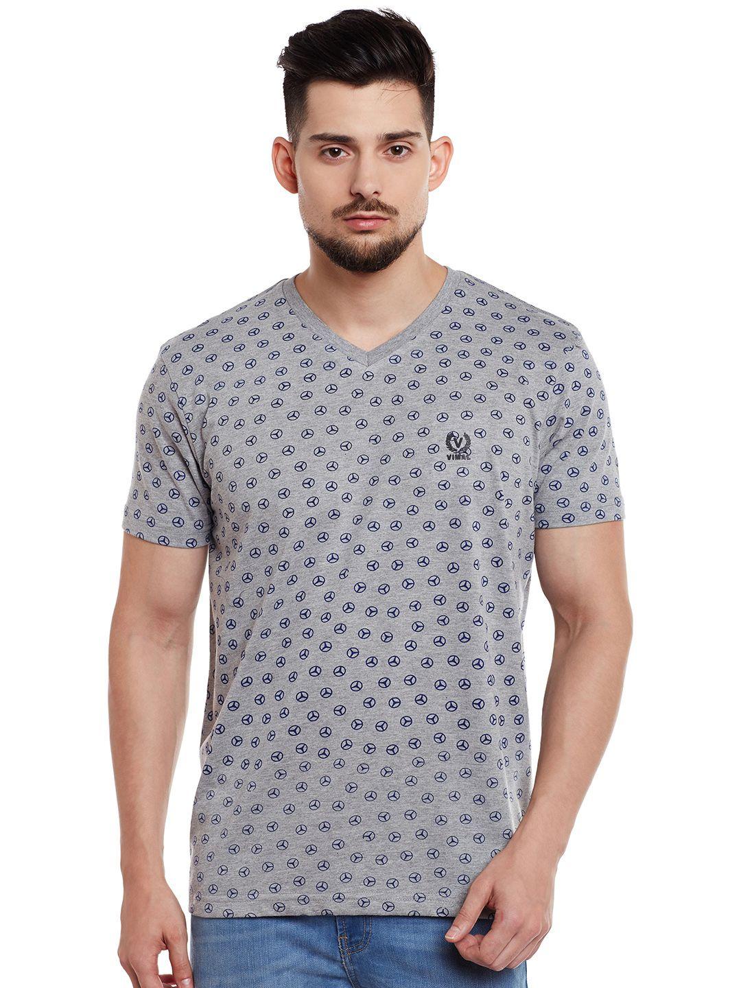 vimal jonney men grey melange printed v-neck t-shirt