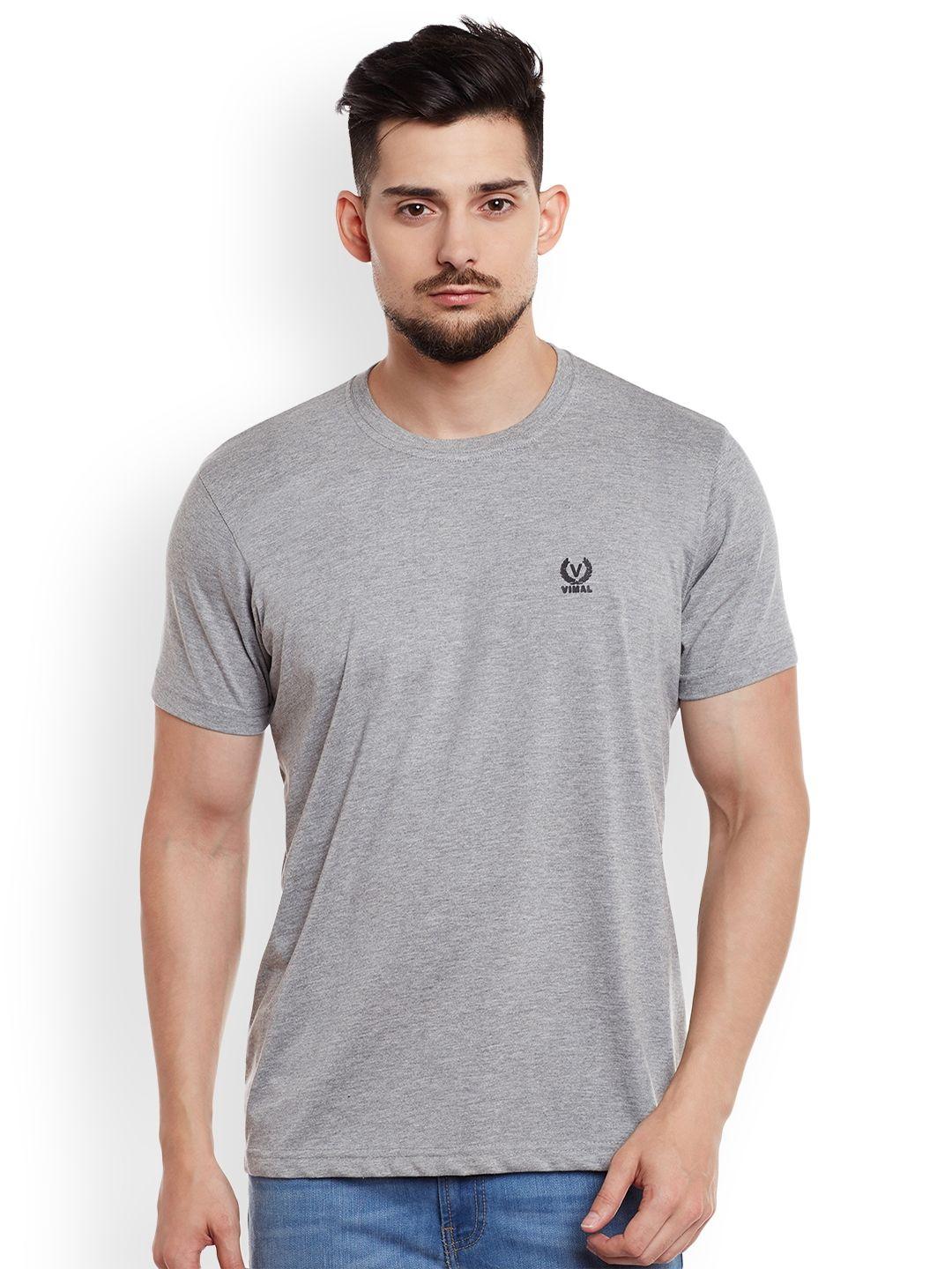 vimal jonney men grey melange solid round neck t-shirt