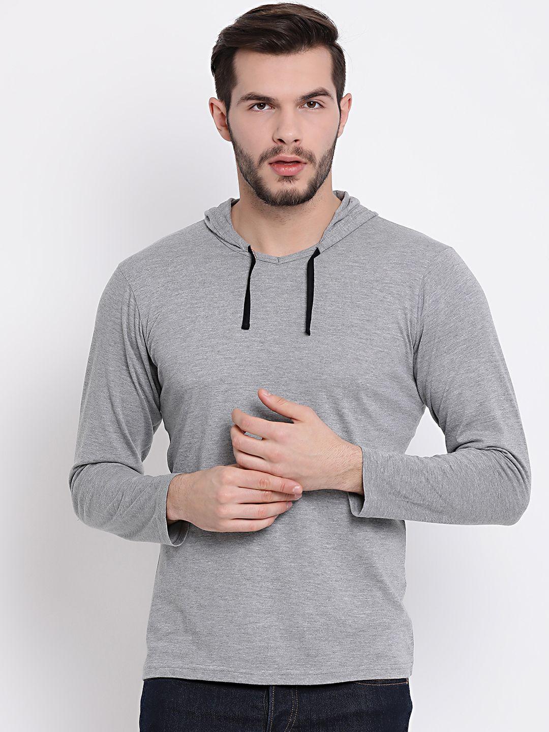 vimal jonney men grey solid hood t-shirt