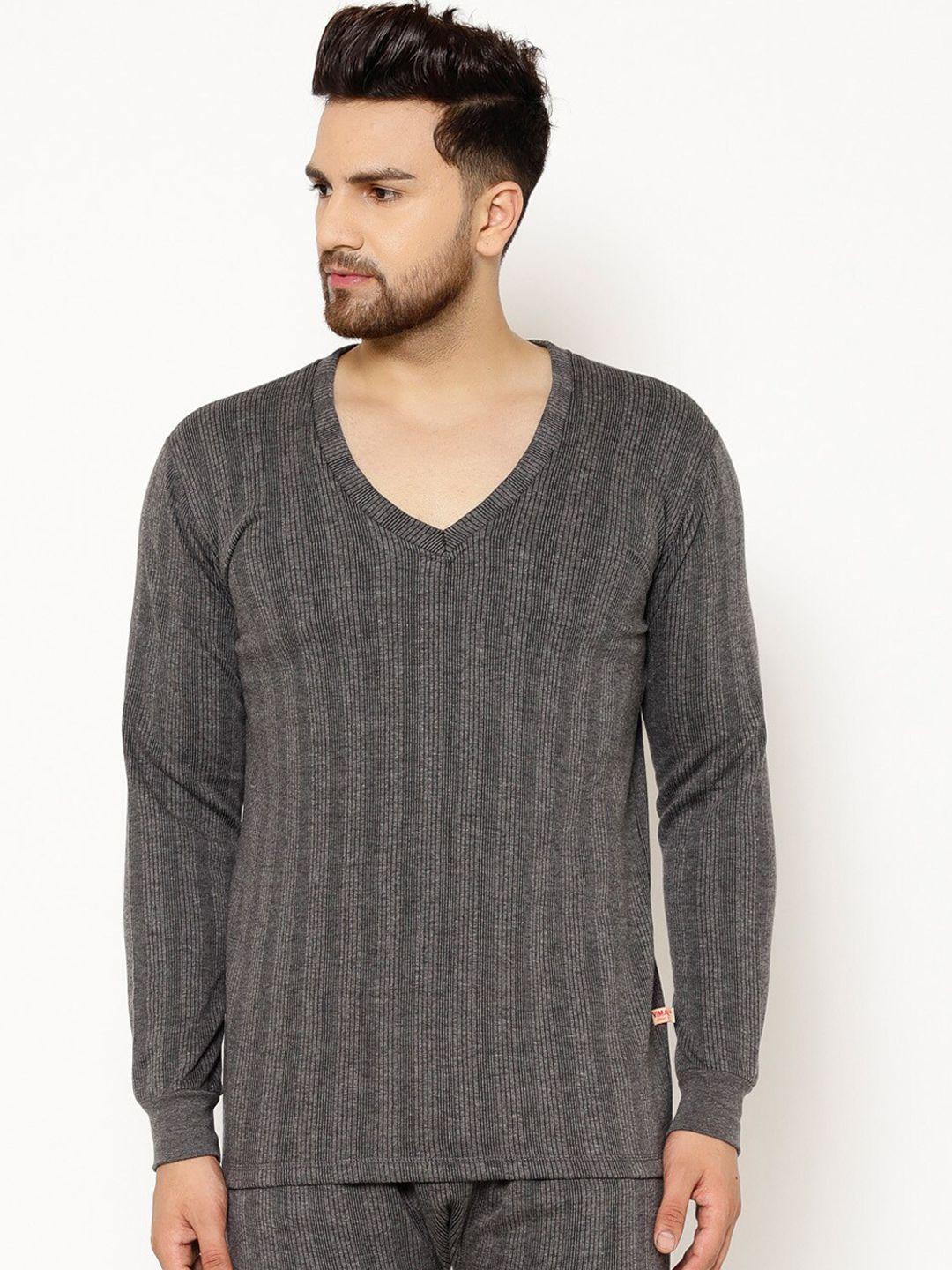 vimal jonney men grey striped thermal t-shirt