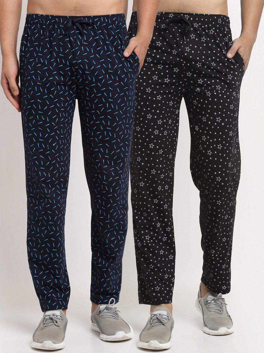 vimal jonney men navy blue & black pack of 2 printed track pants