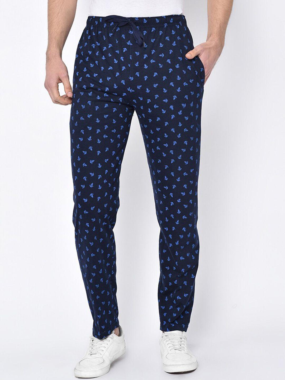 vimal jonney men navy blue printed track pants