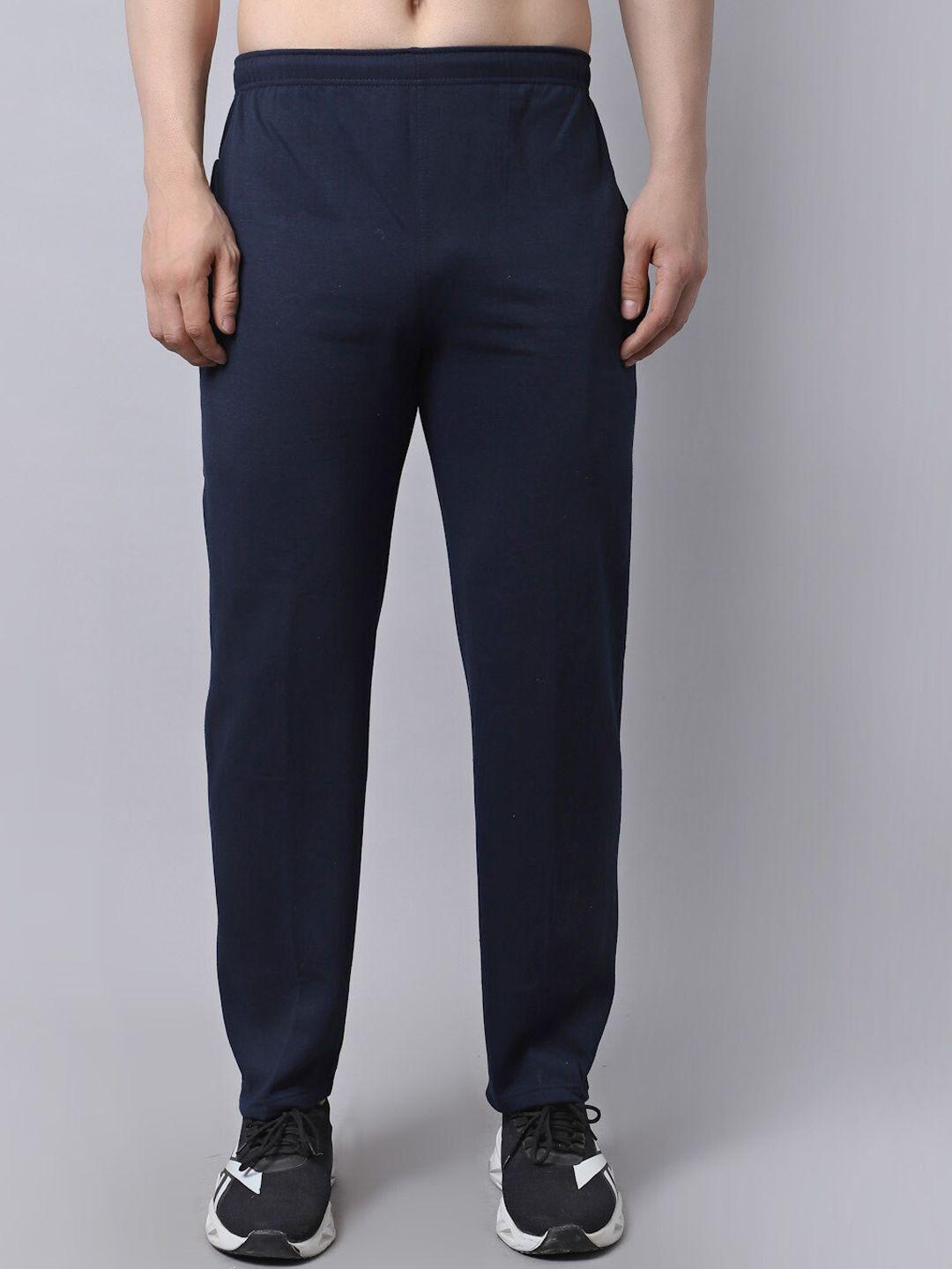 vimal jonney men navy blue solid cotton trackpants