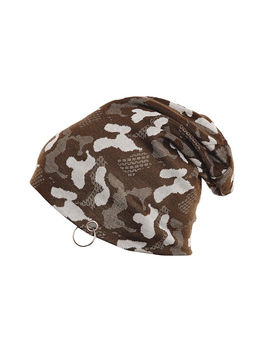 vimal jonney men olive green & brown printed beanie