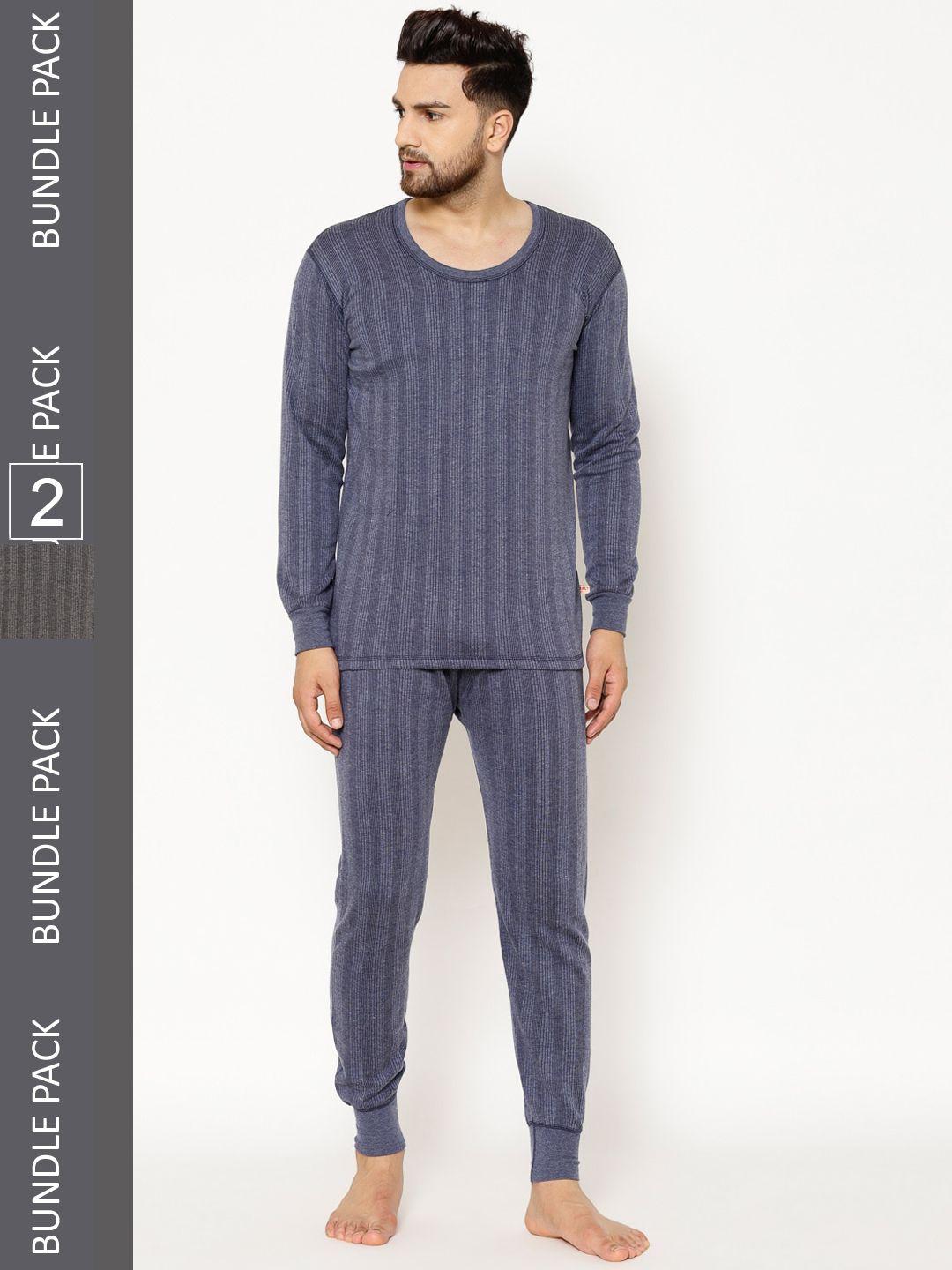 vimal jonney men pack of 2 striped cotton thermal set