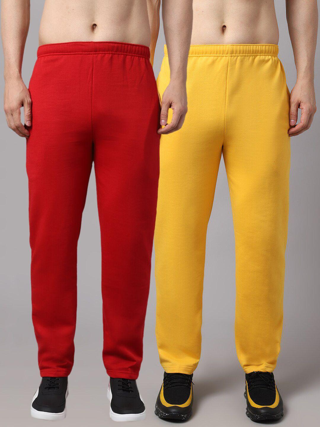 vimal jonney men pack of 2 yellow & maroon solid cotton track pant