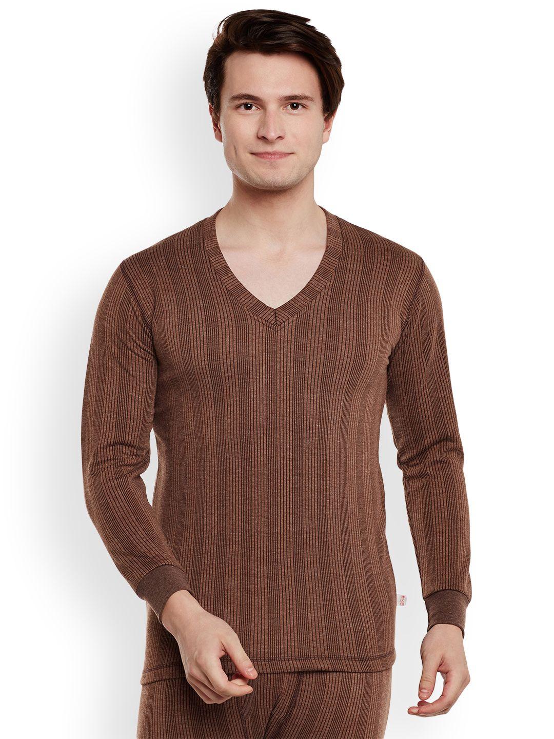 vimal jonney men rust & black striped thermal top