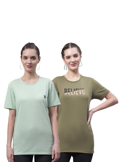 vimal jonney mint & olive cotton graphic print t-shirt (pack of 2)