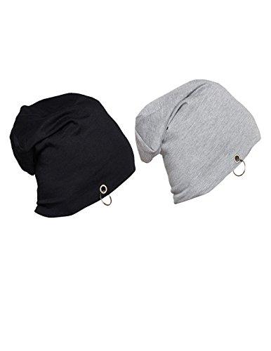 vimal jonney multicolor blended free size beanie cap for men(pack of 2)-ring_cap_black_mlng_02