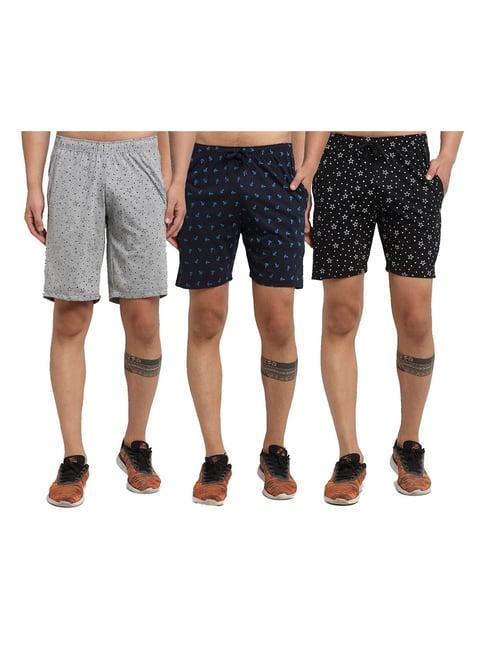 vimal jonney multicolor mid rise shorts (pack of 3)