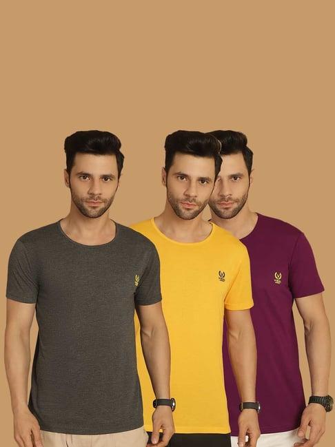 vimal jonney multicolor regular fit crew t-shirt - pack of 3