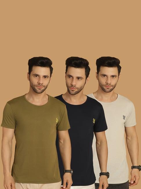 vimal jonney multicolor regular fit crew t-shirt - pack of 3