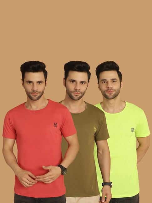 vimal jonney multicolor regular fit crew t-shirt - pack of 3