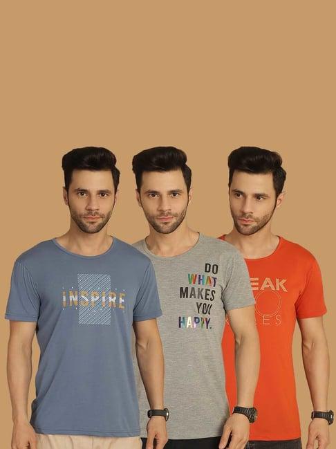 vimal jonney multicolor regular fit printed crew t-shirt - pack of 3