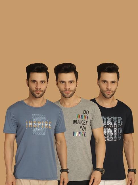 vimal jonney multicolor regular fit printed crew t-shirt - pack of 3