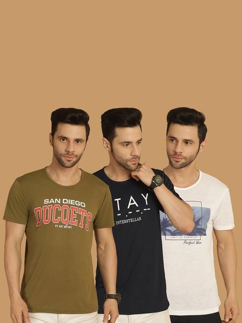 vimal jonney multicolor regular fit printed crew t-shirt - pack of 3