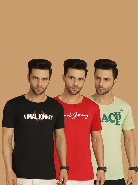 vimal jonney multicolor regular fit printed crew t-shirt - pack of 3