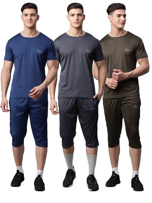 vimal jonney multicolor regular fit t-shirt with capris - pack of 3