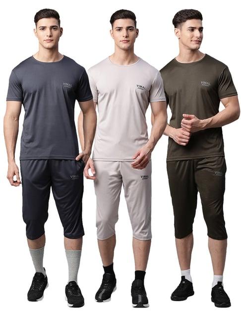 vimal jonney multicolor regular fit t-shirt with capris - pack of 3