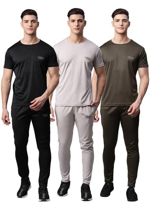 vimal jonney multicolor regular fit t-shirt with trackpants - pack of 3