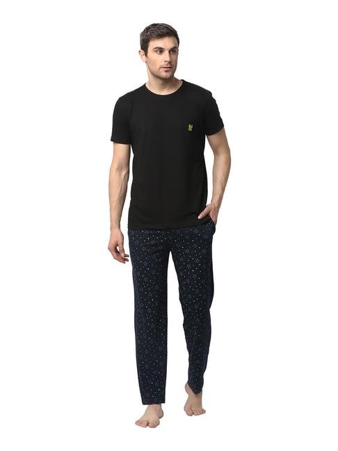 vimal jonney navy & black printed t-shirt & trackpants