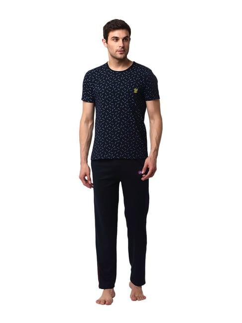 vimal jonney navy & black printed t-shirt & trackpants