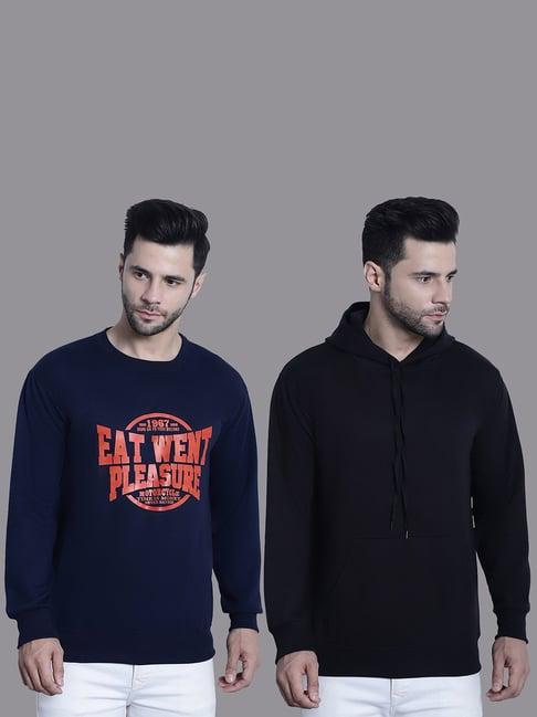 vimal jonney navy & black regular fit printed sweatshirt - pack of 2