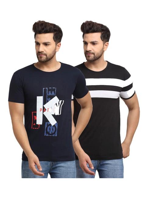 vimal jonney navy & black regular fit printed t-shirt - pack of 2