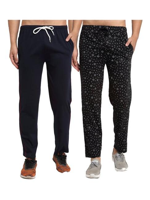 vimal jonney navy & black regular fit printed trackpants - pack of 2