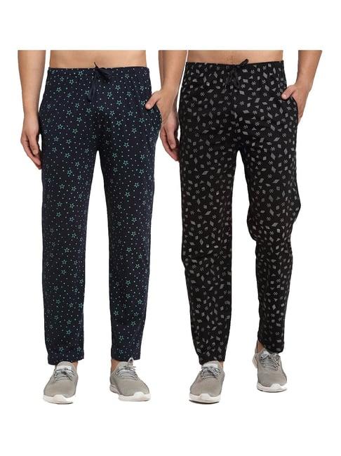 vimal jonney navy & black regular fit printed trackpants - pack of 2