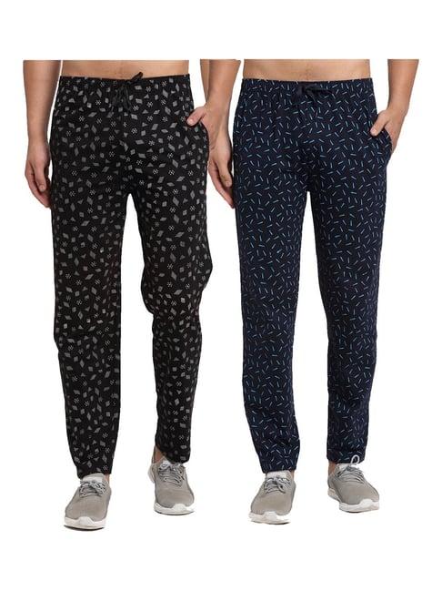 vimal jonney navy & black regular fit printed trackpants - pack of 2