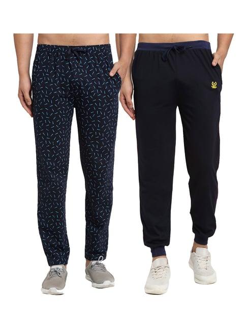 vimal jonney navy & blue regular fit printed joggers & trackpants - pack of 2