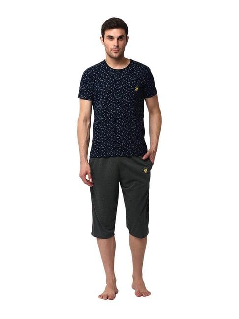 vimal jonney navy & grey printed t-shirt & capris