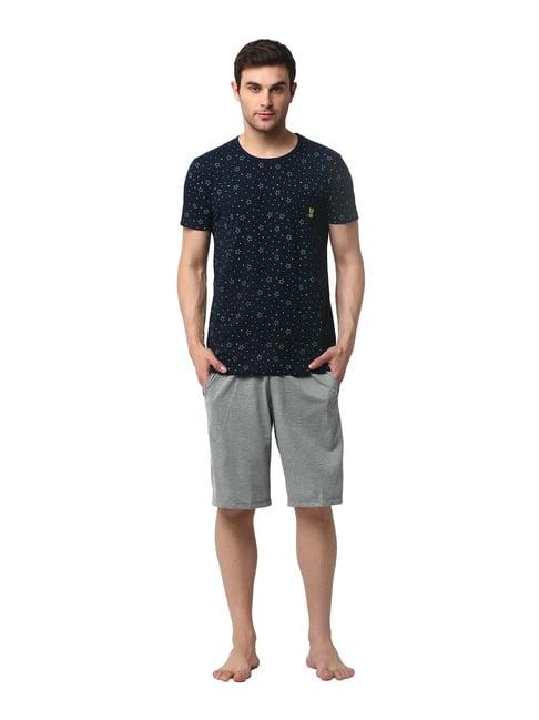 vimal jonney navy & grey printed t-shirt & shorts