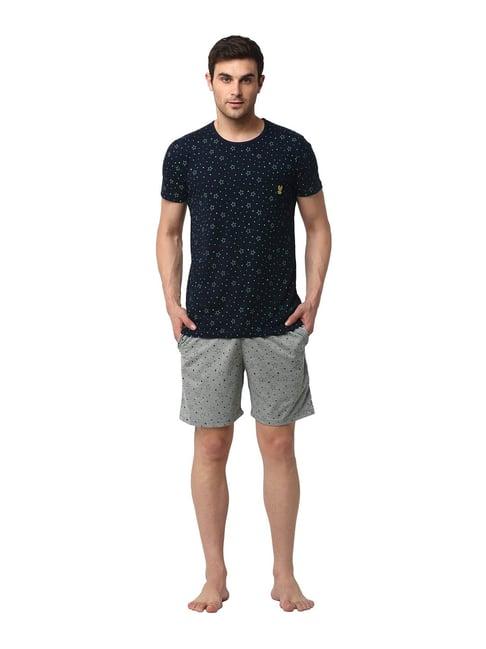 vimal jonney navy & grey printed t-shirt & shorts