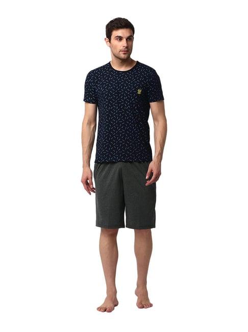 vimal jonney navy & grey printed t-shirt & shorts