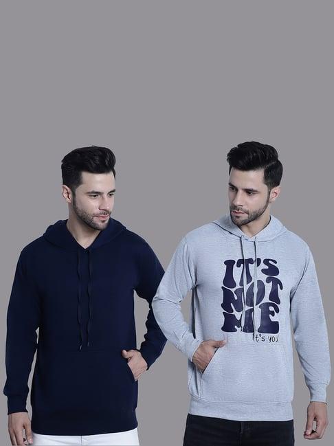 vimal jonney navy & grey regular fit printed hooded sweatshirt - pack of 2