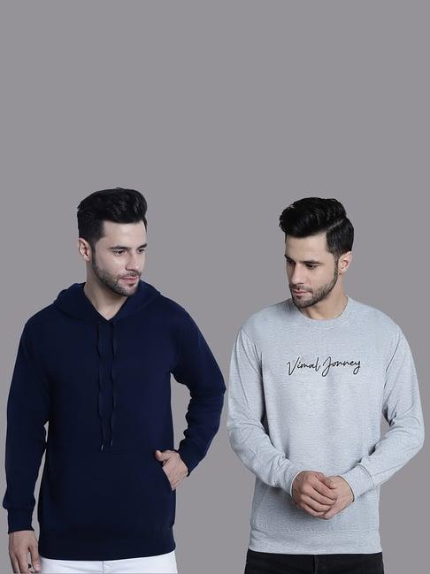 vimal jonney navy & grey regular fit printed sweatshirt - pack of 2