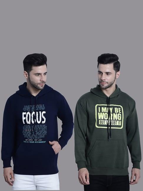 vimal jonney navy & olive regular fit printed hooded sweatshirt - pack of 2