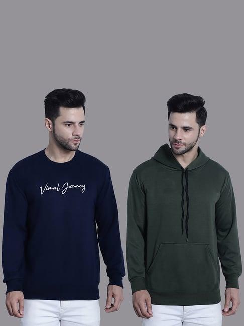 vimal jonney navy & olive regular fit printed sweatshirt - pack of 2