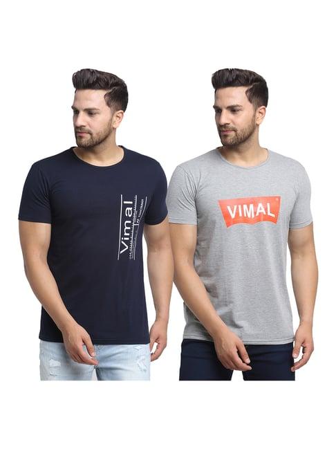 vimal jonney navy & silver printed t-shirt - pack of 2