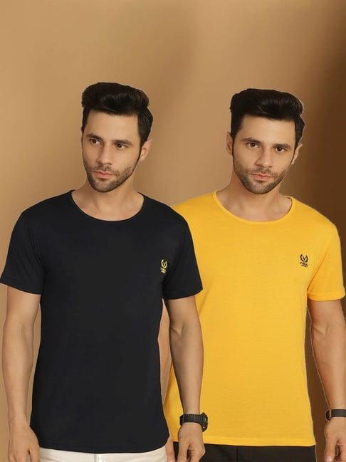 vimal jonney navy & yellow regular fit t-shirt