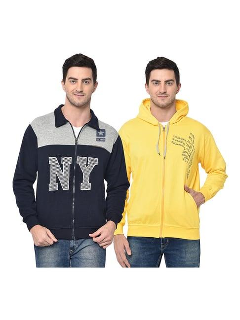 vimal jonney navy & yellow shirt collar sweatshirt - pack of 2