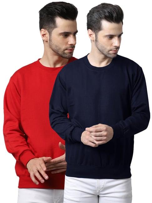 vimal jonney navy blue & red regular fit sweatshirts - pack of 2