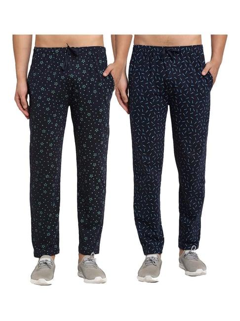 vimal jonney navy regular fit printed trackpants - pack of 2