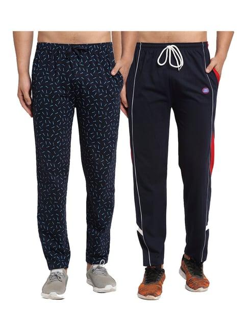 vimal jonney navy regular fit printed trackpants - pack of 2