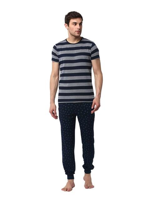 vimal jonney navy striped t-shirt & joggers