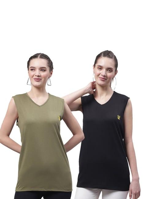 vimal jonney olive & black cotton logo print t-shirt (pack of 2)