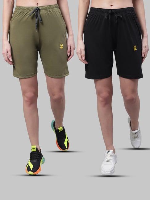 vimal jonney olive & black cotton sports shorts - pack of 2